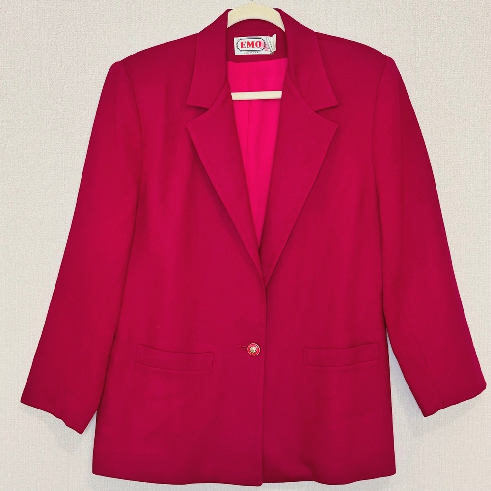 Vintage Emo Magenta Pink 100% Pure Wool Single Button Blazer Made in USA Size 10